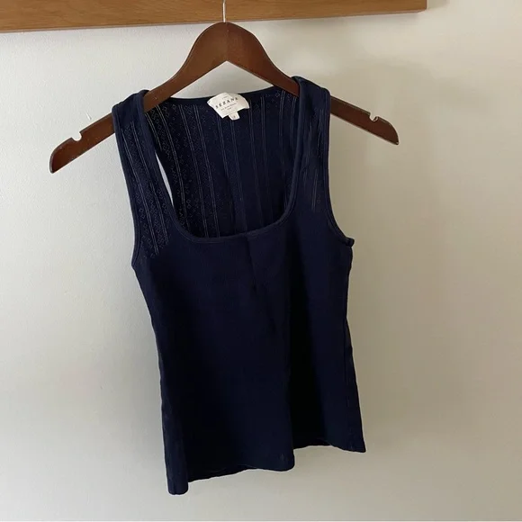 Sézane Juan top navy pointelle size S - Picture 2 of 9